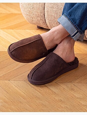 Pantofole mules in pelle con fodera in pelliccia uomo isotoner
