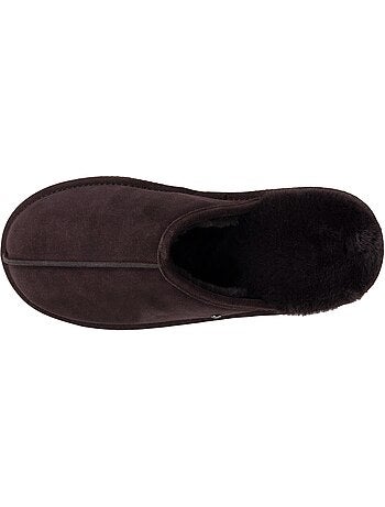 Pantofole mules in pelle con fodera in pelliccia uomo isotoner