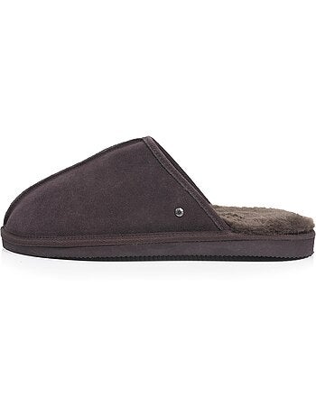 Pantofole mules in pelle con fodera in pelliccia uomo isotoner