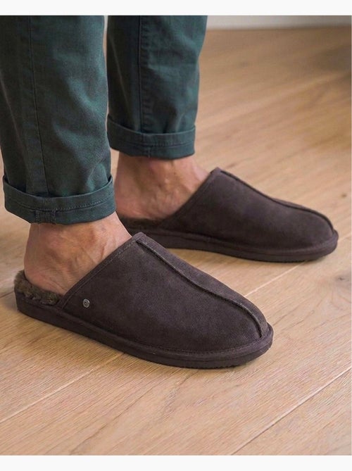 Pantofole mules in pelle con fodera in pelliccia uomo - Kiabi