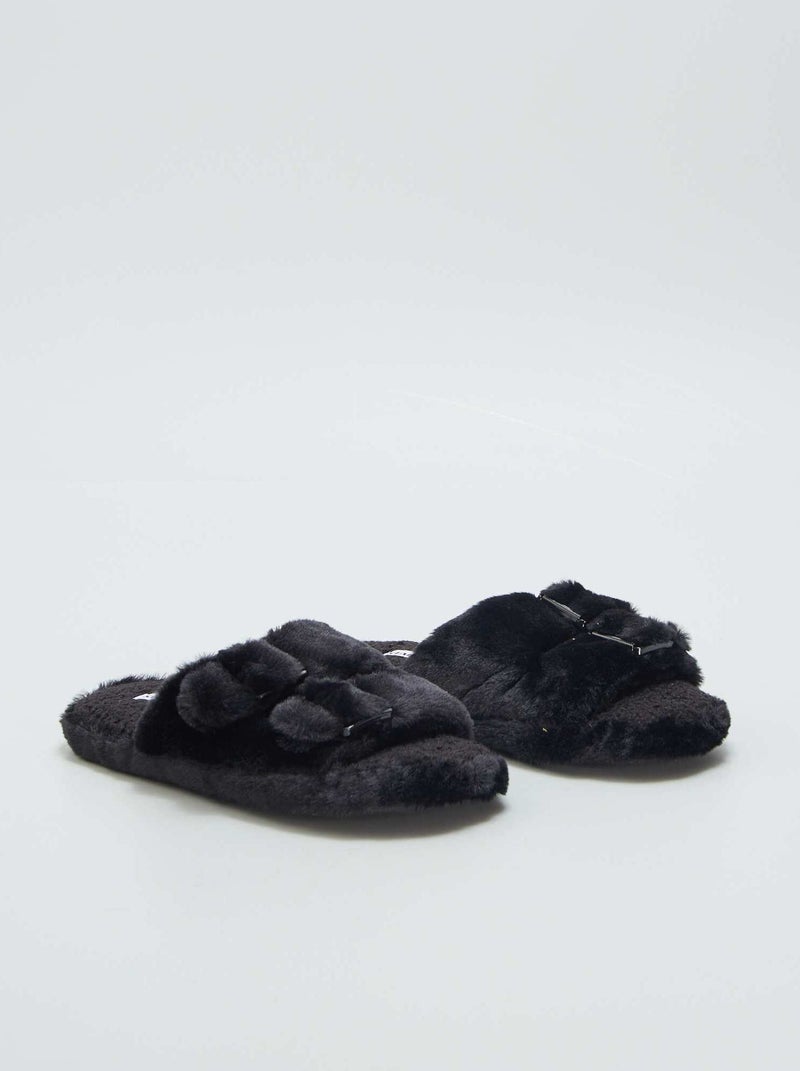Pantofole mules in pelliccia sintetica NERO - Kiabi