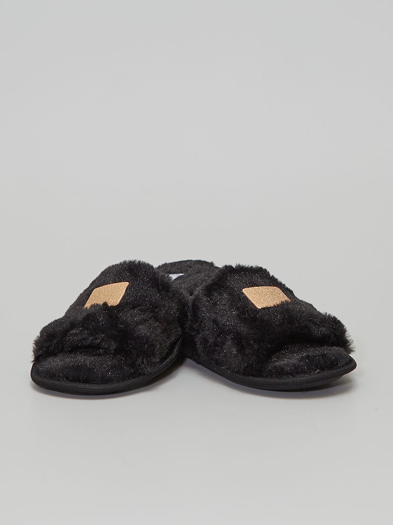 Pantofole mules in pelliccia sintetica nero - Kiabi