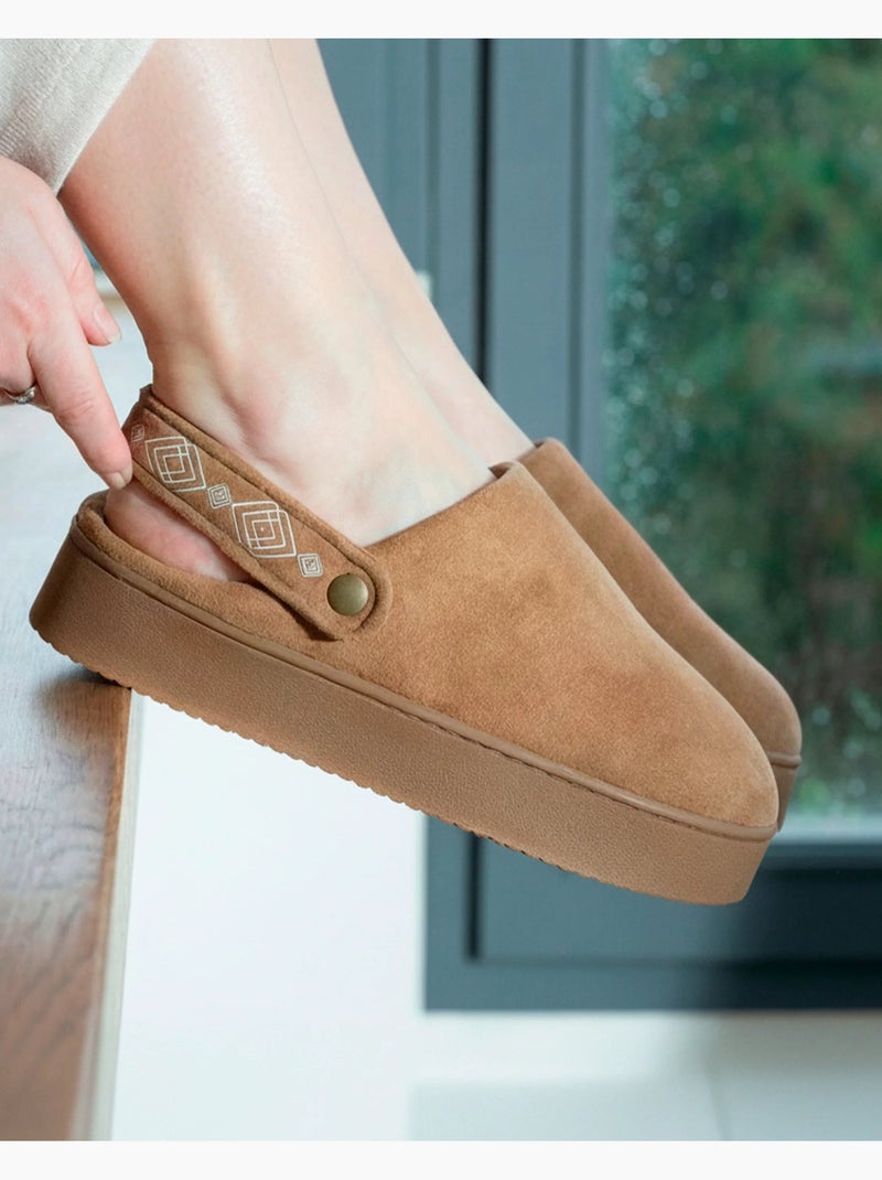 Pantofole mules Piattaforma di 3,5 cm in pelle donna Isotoner Cammello - Kiabi
