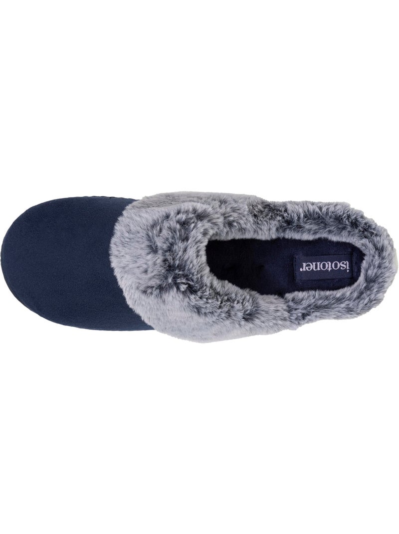 Pantofole mules suola ergonomica comfort, velour donna Blu marino - Kiabi