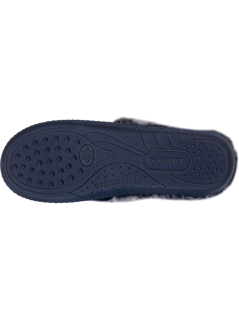 Pantofole mules suola ergonomica comfort, velour donna Blu marino - Kiabi