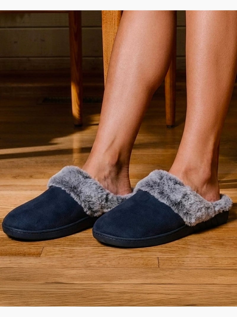 Pantofole mules suola ergonomica comfort, velour donna Isotoner Blu marino - Kiabi