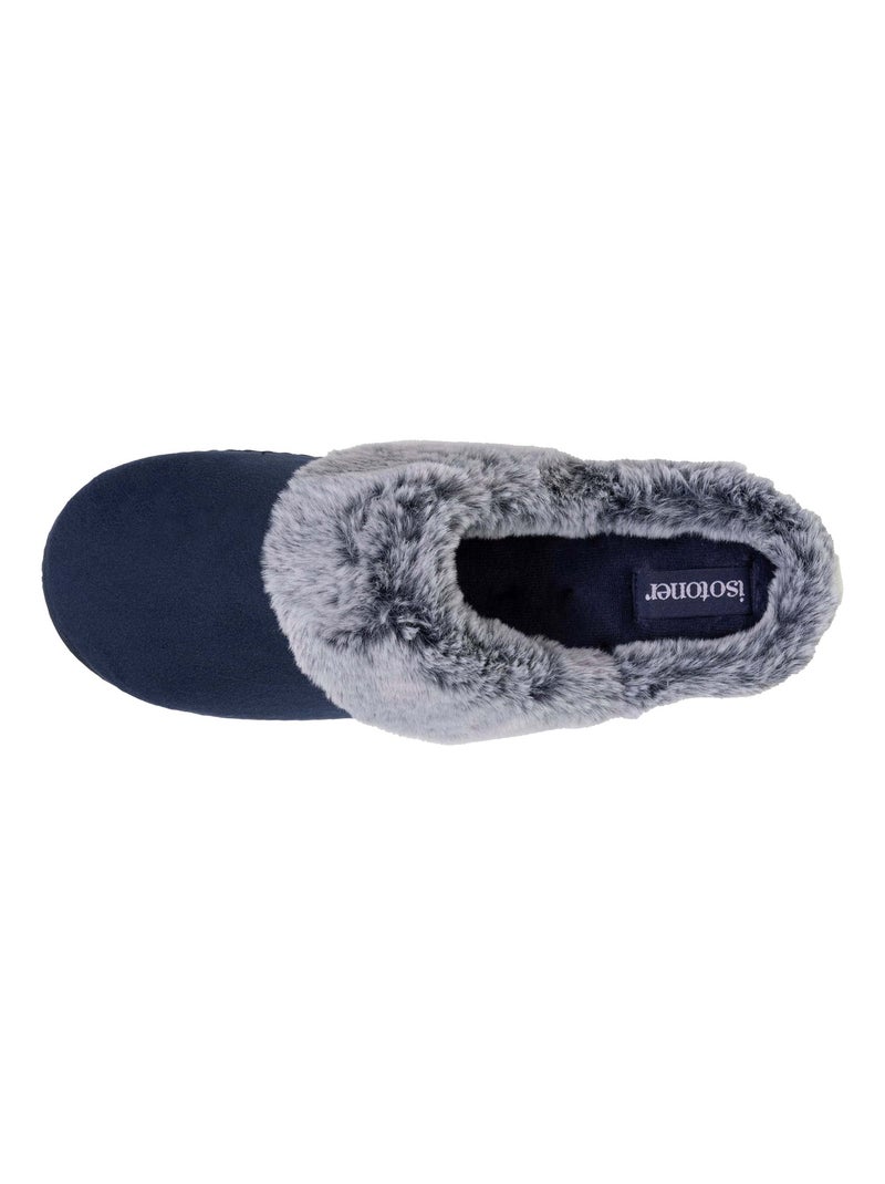 Pantofole mules suola ergonomica comfort, velour donna Isotoner Blu marino - Kiabi