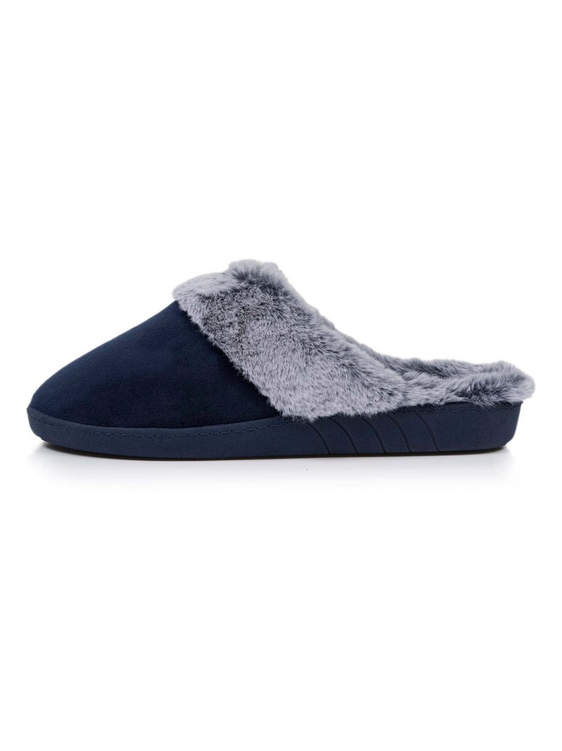 Pantofole mules suola ergonomica comfort, velour donna Isotoner Blu marino - Kiabi