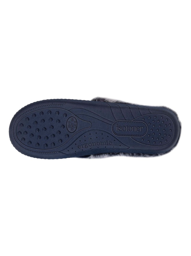 Pantofole mules suola ergonomica comfort, velour donna Isotoner Blu marino - Kiabi