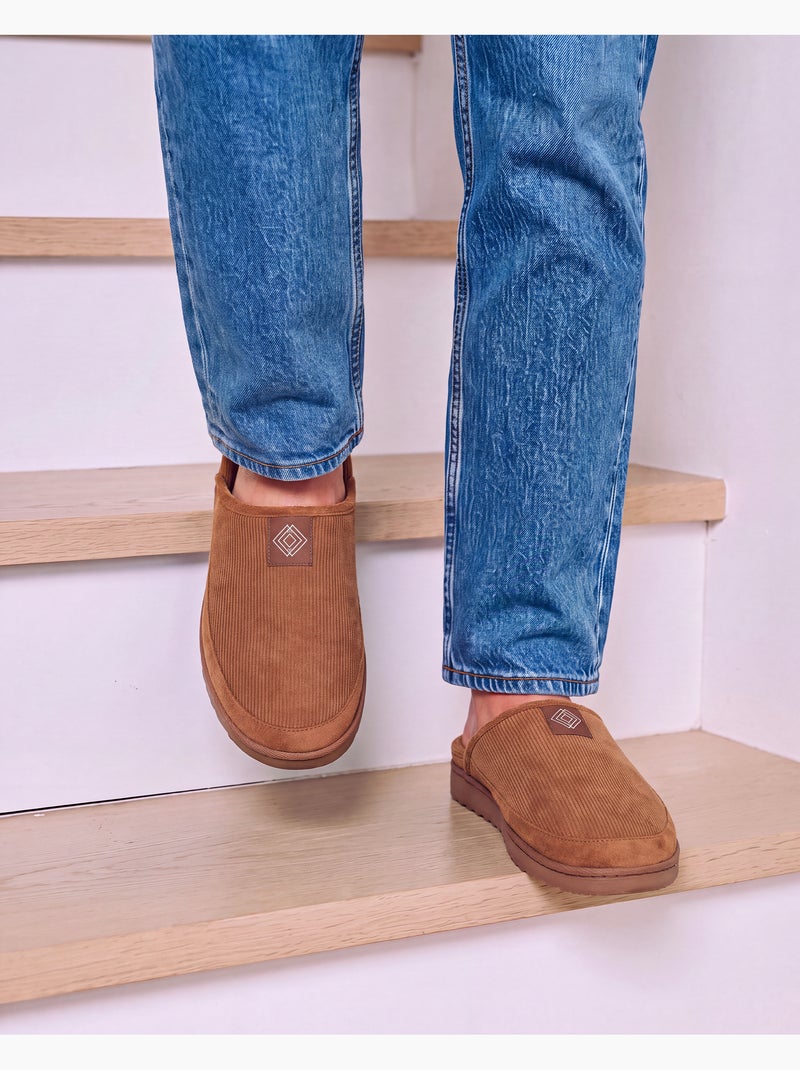 Pantofole mules velluto caldo, suola comoda con uomo Cammello - Kiabi