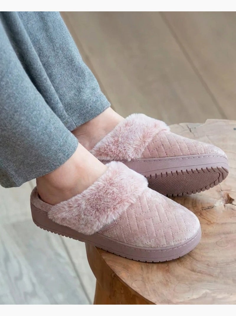 Pantofole mules velluto morbidissimo, tacco di 3,7 cm donna Rosato - Kiabi