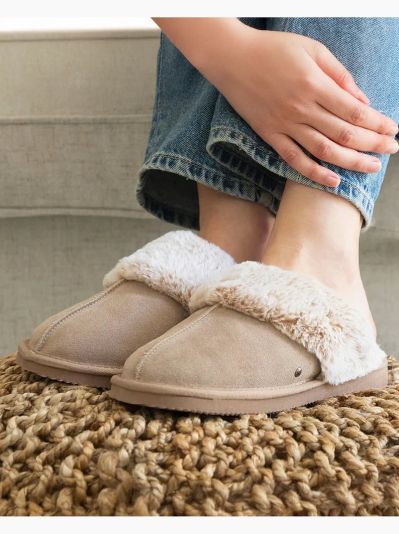 Pantofole  pelle calda e foderata donna isotoner Beige - Kiabi