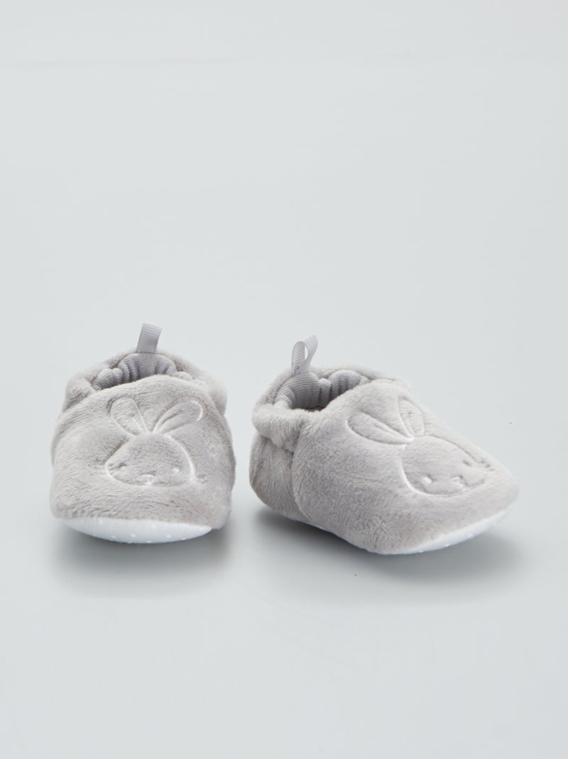 Pantofole per neonato ricamate - coniglio grigio - Kiabi