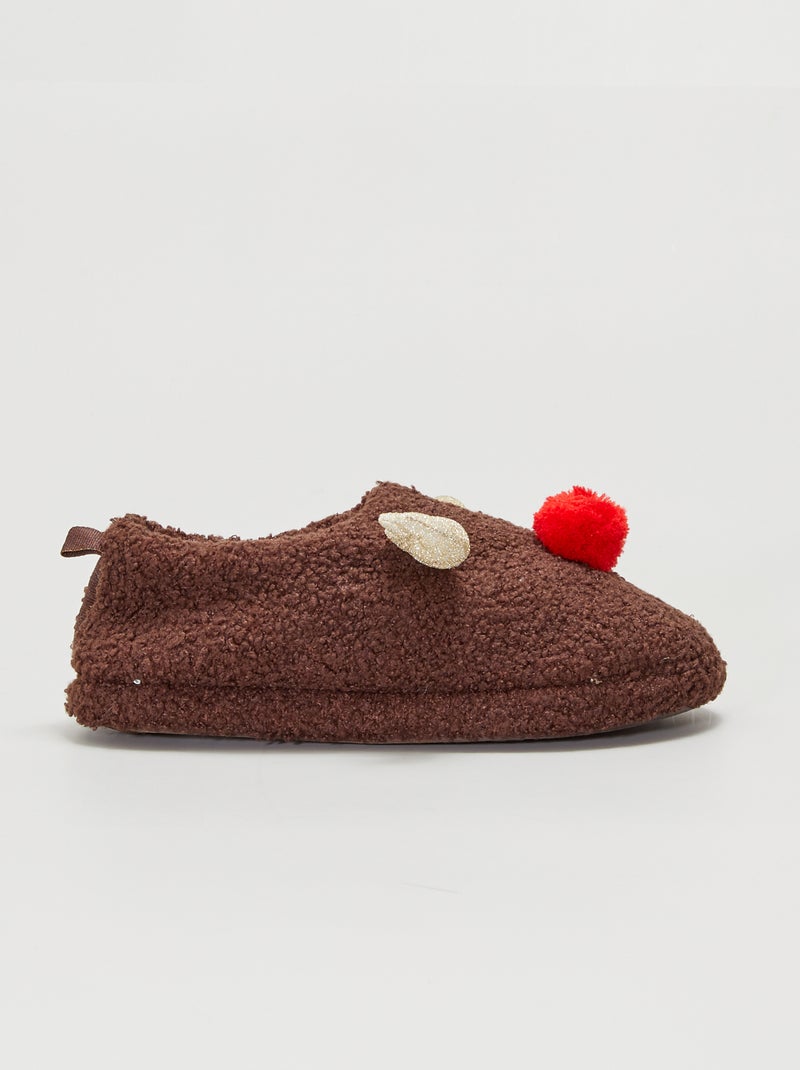 Pantofole 'renne' chiuse effetto montone MARRONE - Kiabi