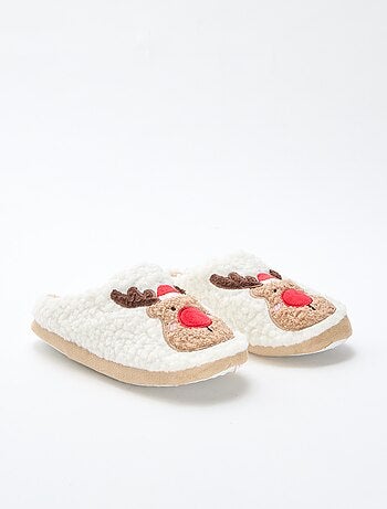 Pantofole sabot in materiale effetto montone