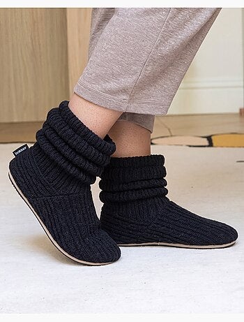 Pantofole stivaletti maglia e fiocco in raso donna isotoner