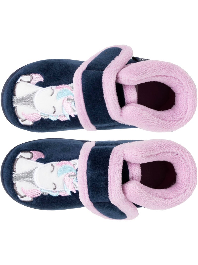 Pantofole stivaletti microvelluto con sostegno rinforzato, neonato bambina Blu marino - Kiabi