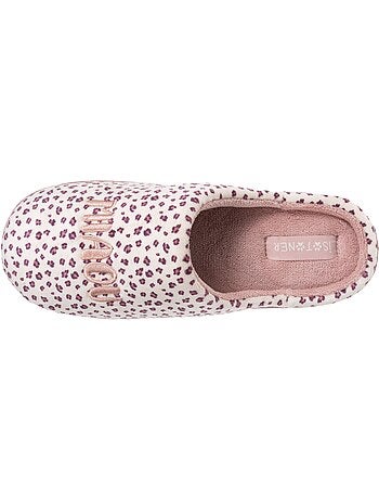 Pantofole stivaletti microvelluto leopardato, suola bambina Isotoner