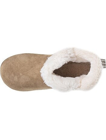 Pantofole stivaletti pelle color cammello, suola in gomma donna isotoner