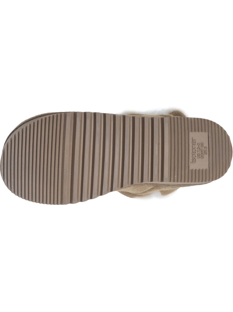 Pantofole stivaletti pelle color cammello, suola in gomma donna isotoner Cammello - Kiabi