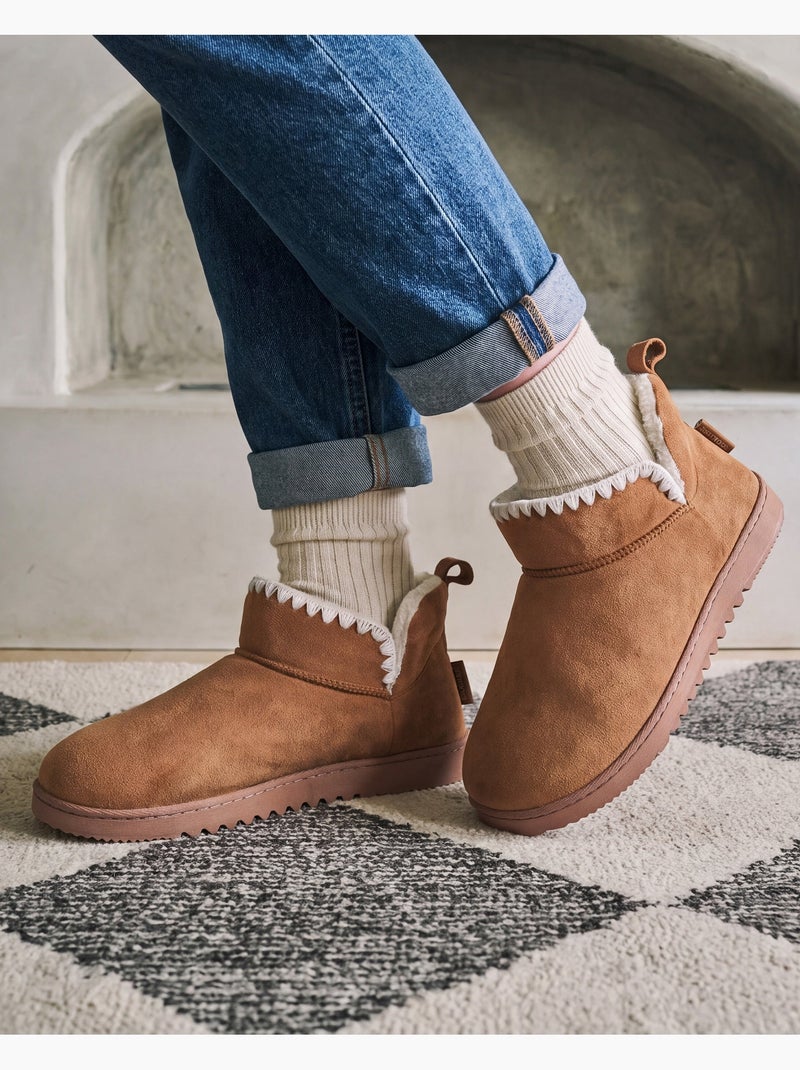 Pantofole stivaletti similpelle - suola dentellata donna Cammello - Kiabi