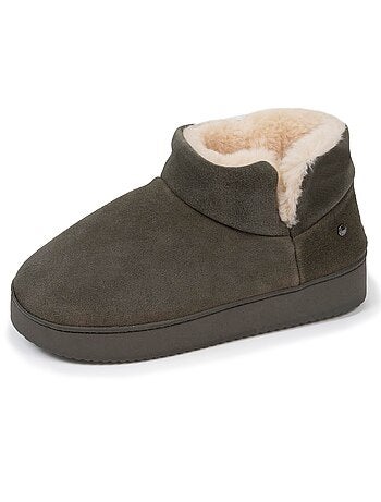 Pantofole stivaletti tomaia in pelle, suola con plateau donna isotoner