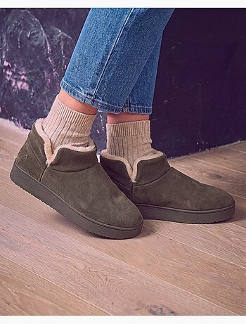 Pantofole stivaletti tomaia in pelle, suola con plateau donna isotoner
