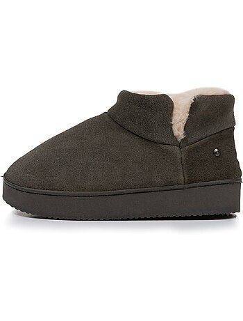 Pantofole stivaletti tomaia in pelle, suola con plateau donna isotoner