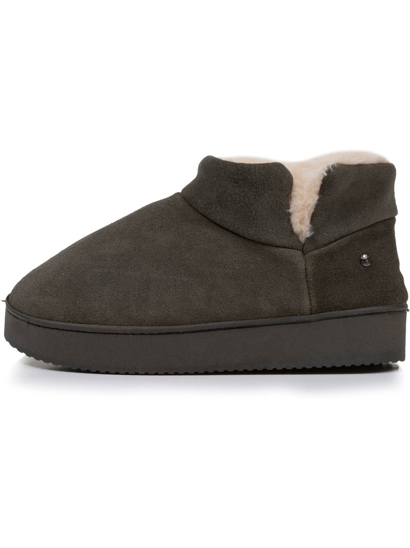 Pantofole stivaletti tomaia in pelle, suola con plateau donna isotoner Cachi - Kiabi