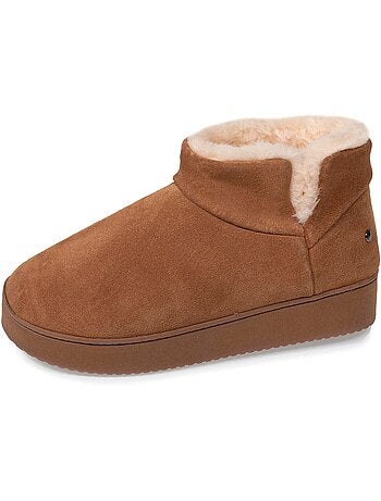 Pantofole stivaletti tomaia in pelle, suola con plateau donna isotoner