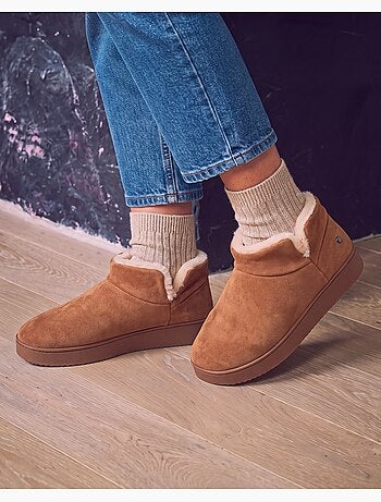 Pantofole stivaletti tomaia in pelle, suola con plateau donna isotoner