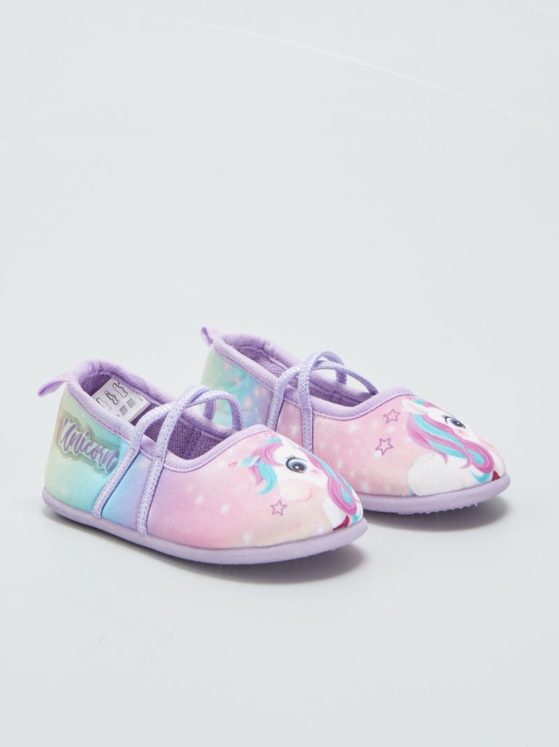 Pantofole tipo ballerina con stampa 'unicorno' ROSA - Kiabi