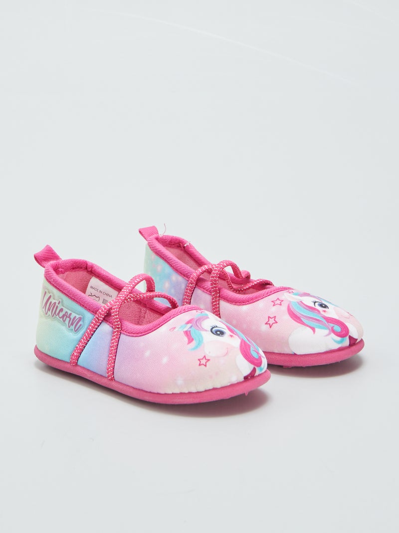 Pantofole tipo ballerina con stampa 'unicorno' ROSA - Kiabi