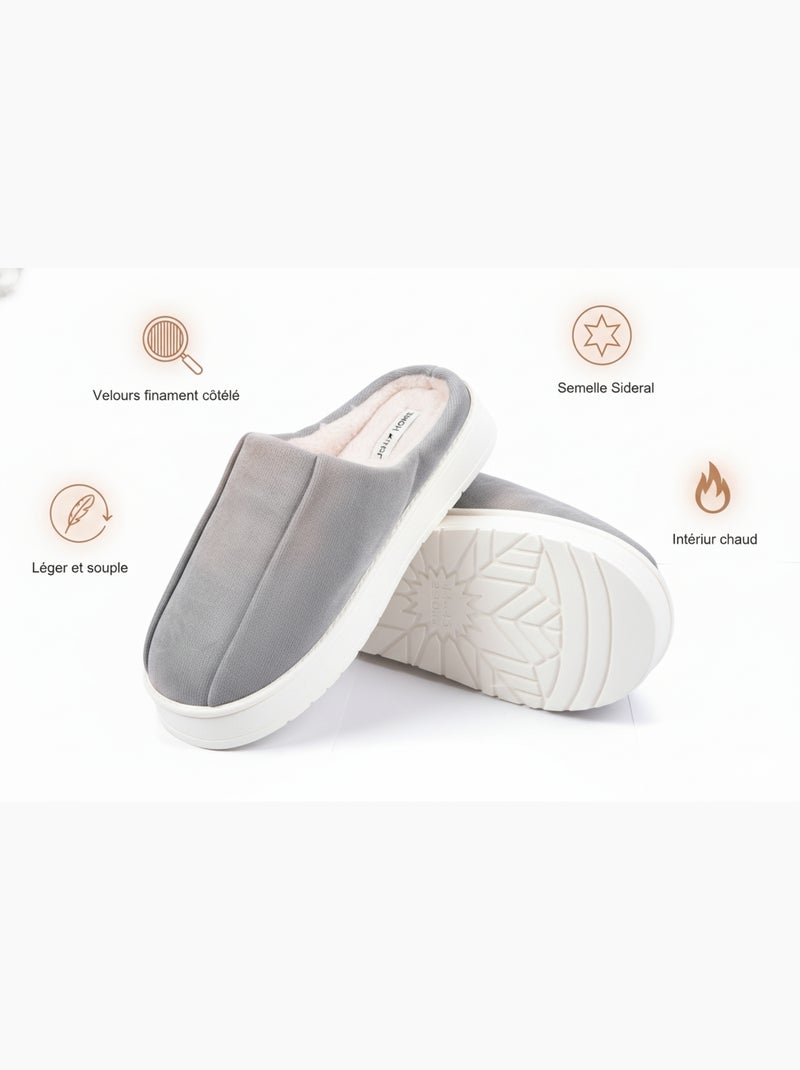 Pantofole tipo sabot uomo velluto a coste MU10121 Grigio - Kiabi