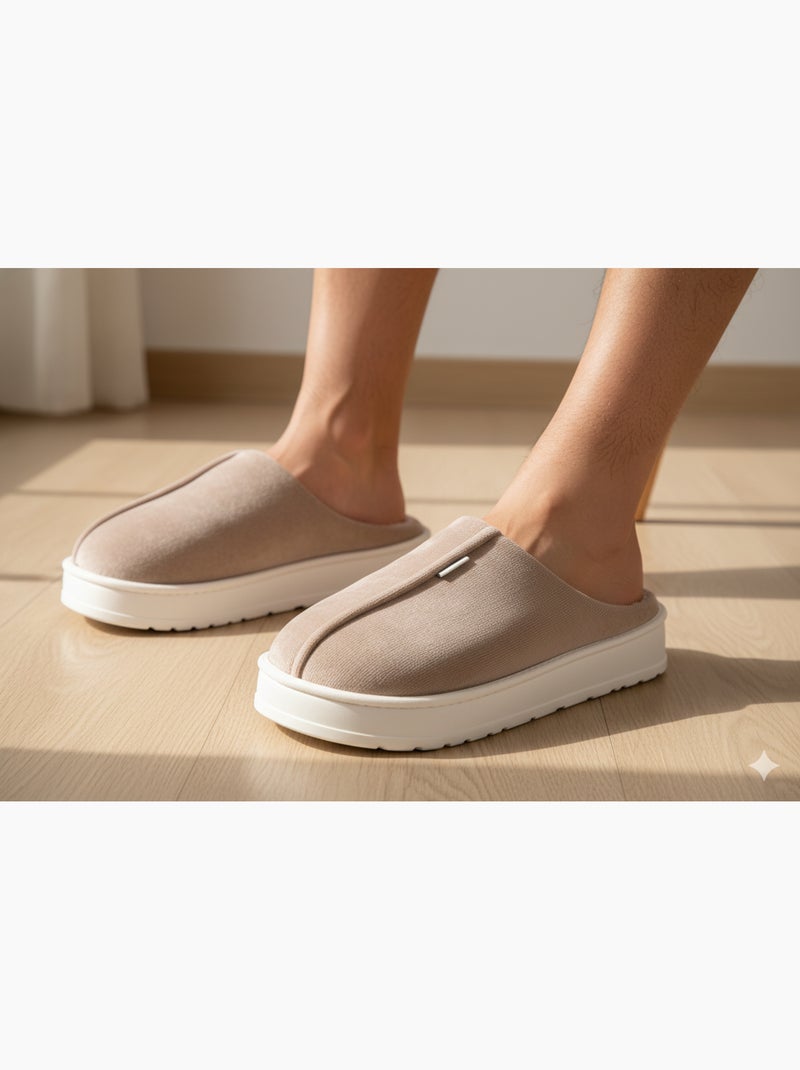 Pantofole tipo sabot uomo velluto a coste MU10121 Tortora - Kiabi