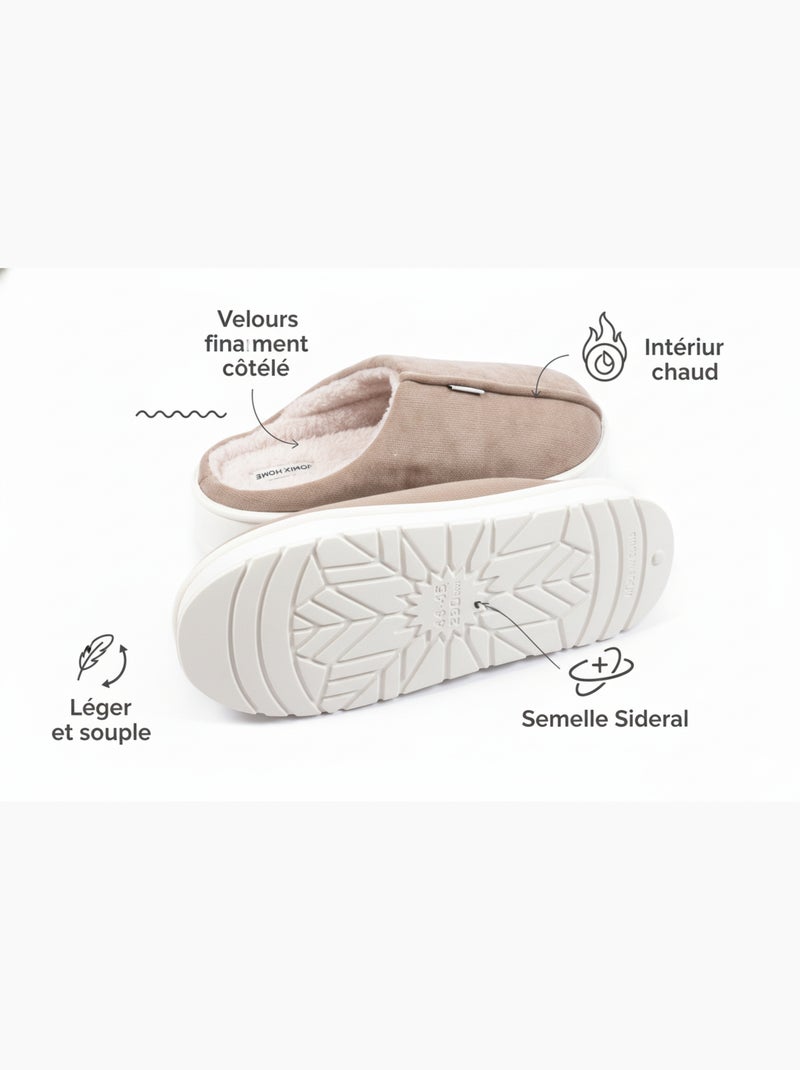 Pantofole tipo sabot uomo velluto a coste MU10121 Tortora - Kiabi