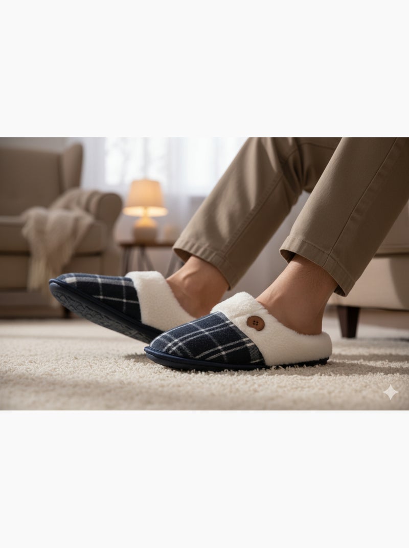 Pantofole uomo Jacquard scozzese MU9732 Blu marino - Kiabi