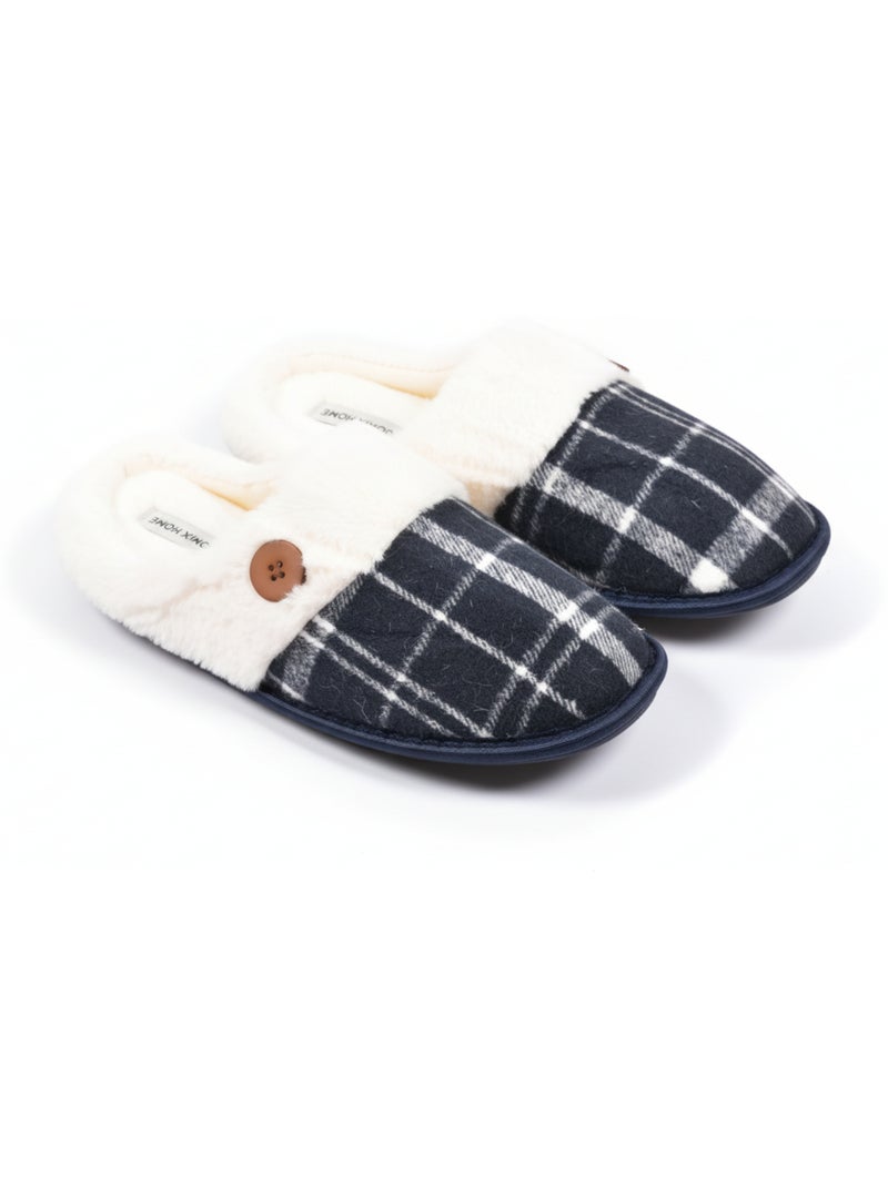 Pantofole uomo Jacquard scozzese MU9732 Blu marino - Kiabi
