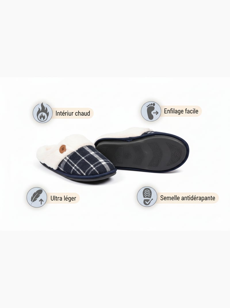 Pantofole uomo Jacquard scozzese MU9732 Blu marino - Kiabi
