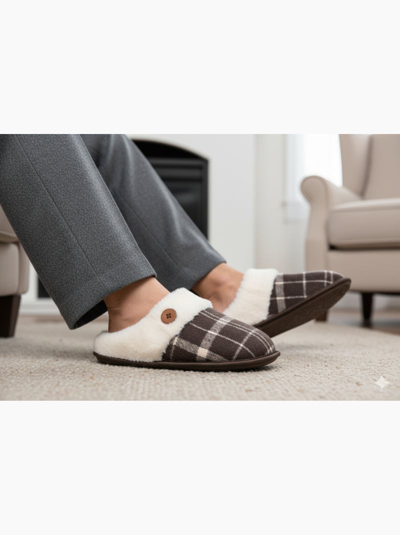 Pantofole uomo Jacquard scozzese MU9732 Marrone - Kiabi