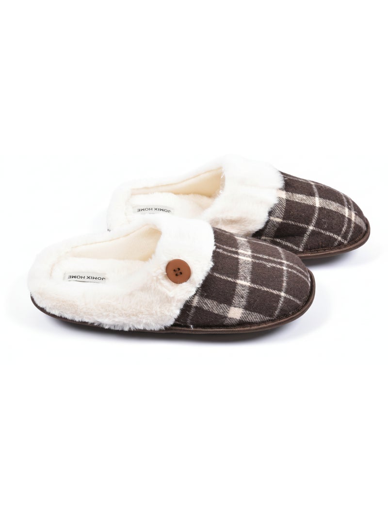 Pantofole uomo Jacquard scozzese MU9732 Marrone - Kiabi