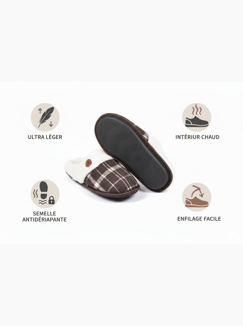 Pantofole uomo Jacquard scozzese MU9732 Marrone - Kiabi