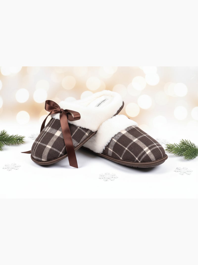 Pantofole uomo Jacquard scozzese MU9732 Marrone - Kiabi