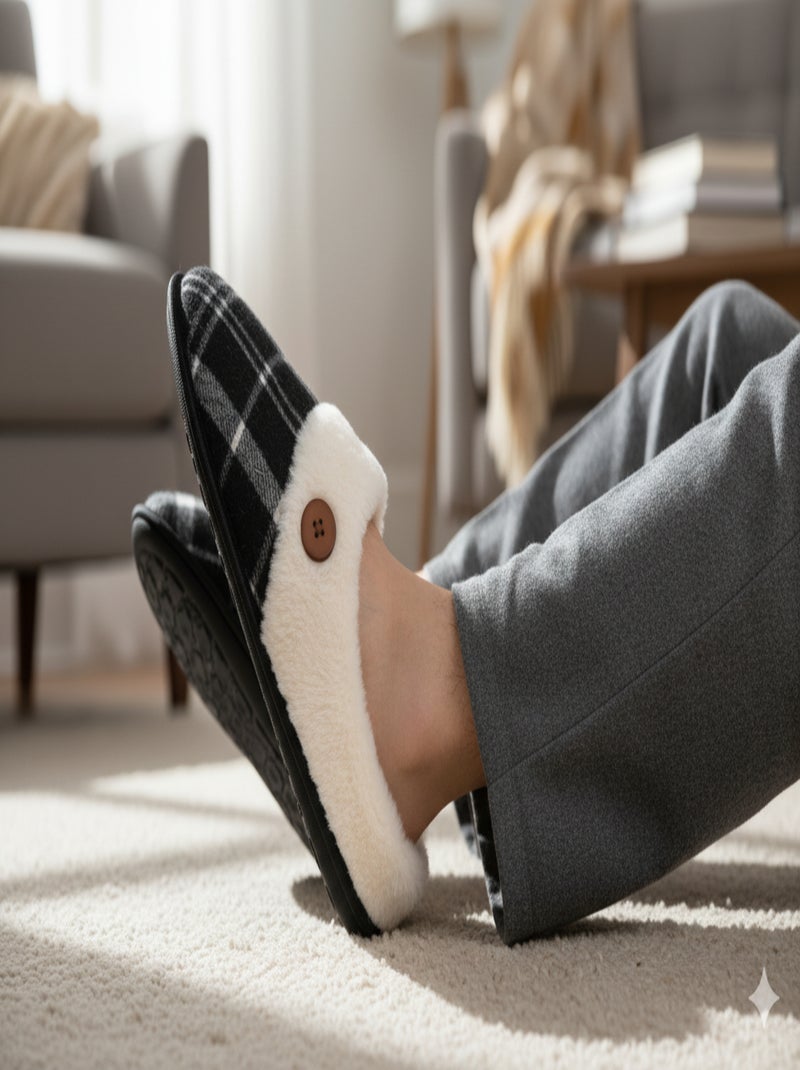 Pantofole uomo Jacquard scozzese MU9732 Nero - Kiabi