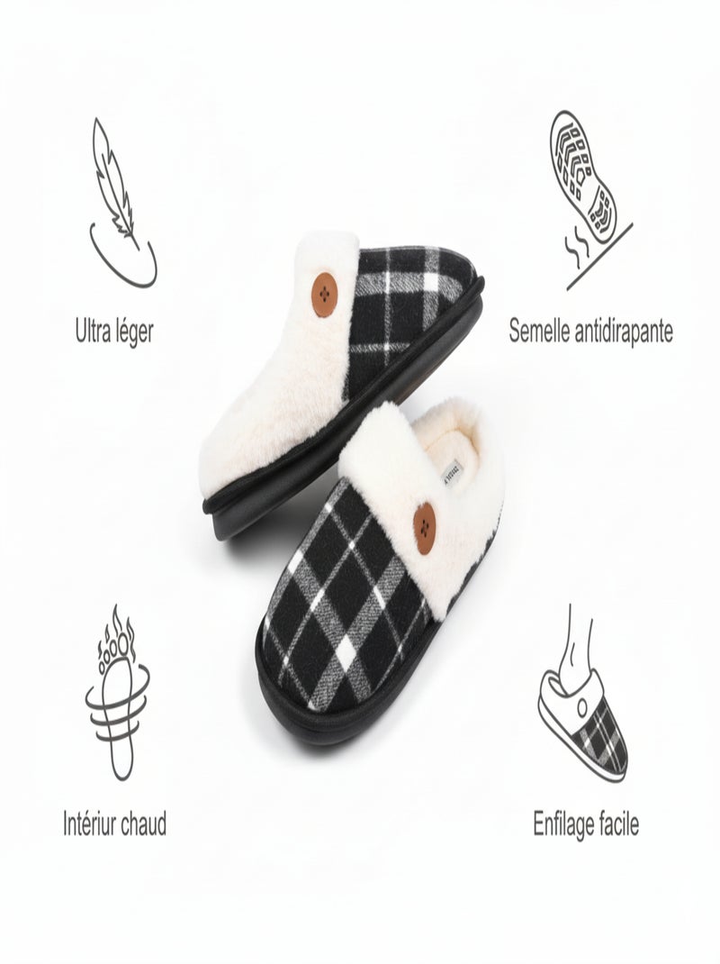 Pantofole uomo Jacquard scozzese MU9732 Nero - Kiabi