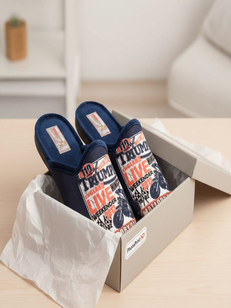 Pantofole Uomo Mule Fantasia PHOTOPRINT Blu Arancio - Kiabi