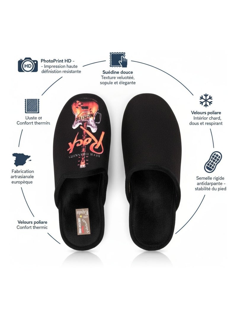 Pantofole Uomo Mule Fantasia PHOTOPRINT Nero Arancione - Kiabi