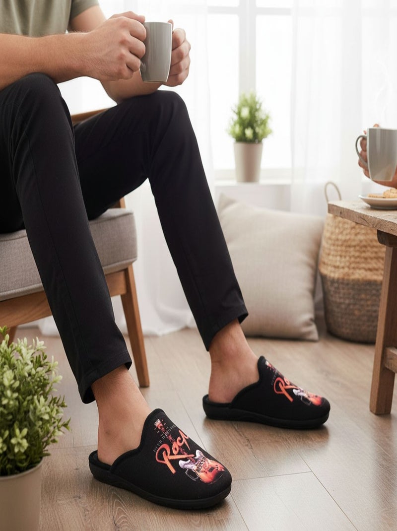 Pantofole Uomo Mule Fantasia PHOTOPRINT Nero Arancione - Kiabi