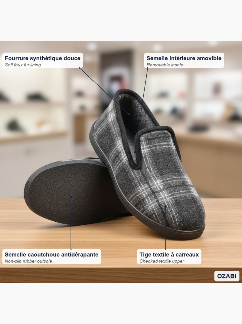 Pantofole uomo ozabi antiscivolo a quadri, suola estraibile Blu antracite - Kiabi