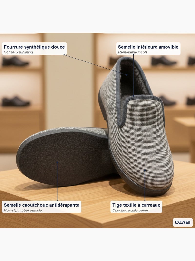 Pantofole uomo ozabi antiscivolo a quadri, suola estraibile Grigio - Kiabi